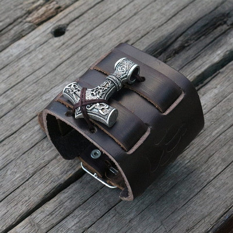 Thor Hammer Leather Wristband jewelery Viking Warriors