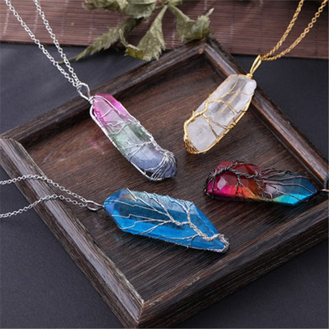 Tree of Life Rainbow Crystal Pendant Necklaces Viking Warriors