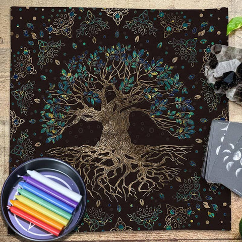 THE ART BOX Altar Cloth Tarot Cards Table Napkins Witchcraft Supplies Black Gold Tablecloth Square Spiritual Celestial Deck Cloth With Fringes , Flower of Life , 18x18 Inches THE ART BOX Altar Cloth Tarot Cards Table Napkins Witchcraft Supplies Black Gold Tablecloth Square Spiritual Celestial Deck Cloth With Fringes , Flower of Life , 18x18 Inches