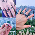 Trinity Symbol Blue/ Red/ Black Zircon Stone Ring Rings Viking Warriors