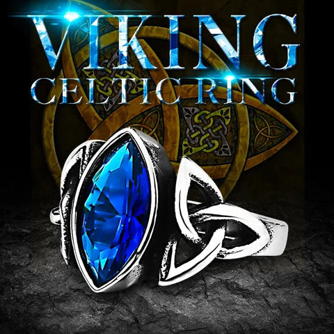 Trinity Symbol Blue/ Red/ Black Zircon Stone Ring Rings Viking Warriors