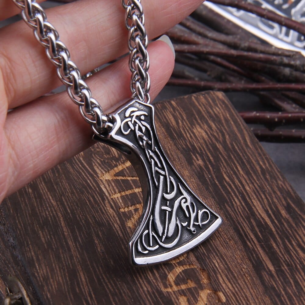 viking dragon bearded axe necklace viking warriors