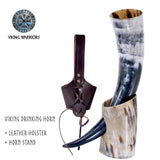 Viking Drinking Horn with Stand and Leather Holster Drinking Horn Viking Warriors