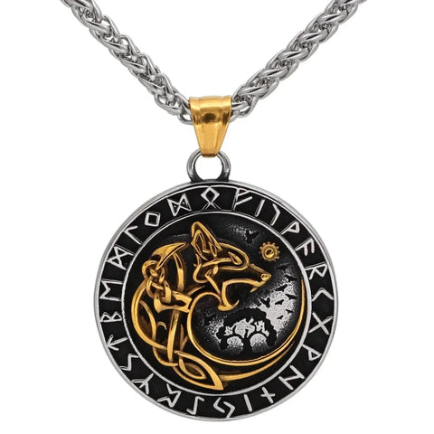 Viking Fenrir Wolf Necklace wit Runes Necklaces Viking Warriors