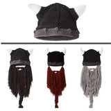 Viking Helmet Bearded Knitted Beanie beanie hat Viking Warriors
