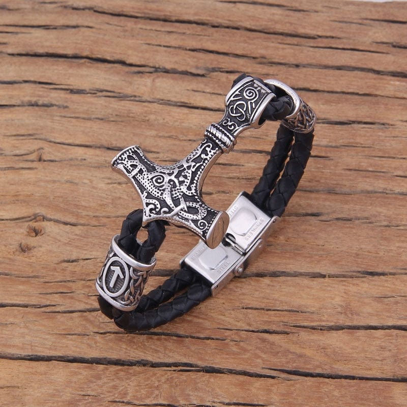 Mjolnir Thor's Hummer Viking Leather Bracelet