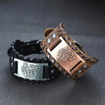 Viking Wolf Head Leather Bracelet Wristbands Viking Warriors