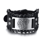 Viking Wolf Head Leather Bracelet Wristbands Viking Warriors
