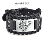 Viking Wolf Head Leather Bracelet Wristbands Viking Warriors