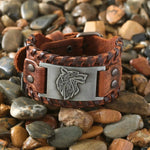 Viking Wolf Head Leather Bracelet Wristbands Viking Warriors