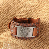 Viking Wolf Head Leather Bracelet Wristbands Viking Warriors