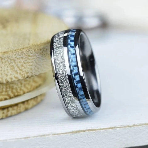 Vintage Meteorite Blue Carbon Fiber Ring Rings Viking Warriors