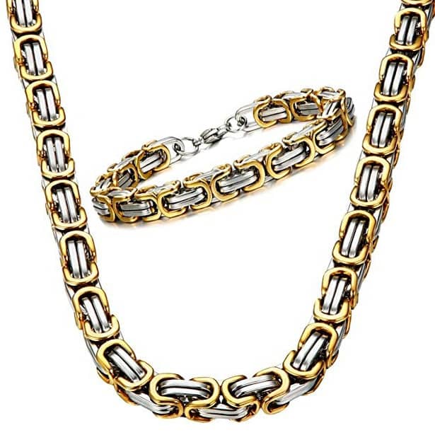 Byzantine Chain Men's Viking Necklace - Steel & Gold | TheNorseWind 4 mm / 60 cm