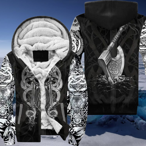 Viking Axe Thick Warm Fleece Zipper Jacket