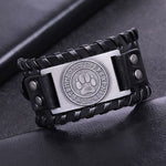 Wolf Paw Runes Leather Wristband Bracelets Viking Warriors